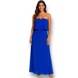 City Triangles L Blue Chiffon Maxi Dress Strapless Cocktail Wedding Guest Party